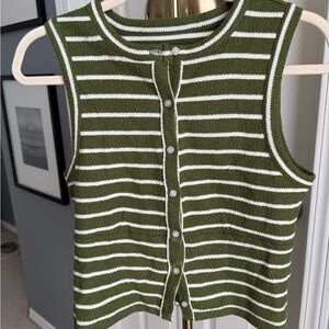 Madewell Olive and White Striped Knit Cardigan